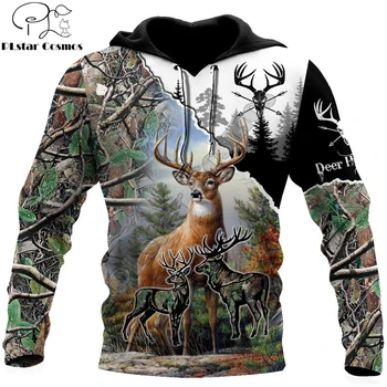 Красива камуфляжная дрехи с 3D принтом на ловния елен, мъжки есенна hoody с качулка, градинска Унисекс облекло, ежедневно яке с цип, пуловер KJ545
