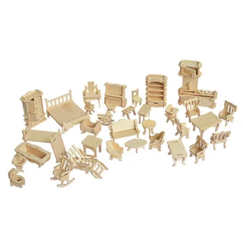 Миниатюрен куклена къща 1:12, дървени мебели за кукли, мини 3D дървена игра пъзел, сграда модел 