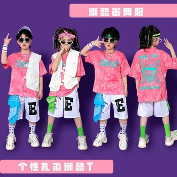 Детски концерт на облекло в стил хип-хоп, тениска оверсайз, яке без ръкави, топ, жилетка, панталони за момичета, танцови облекла за момчета, костюм, дрехи, 3 предмет