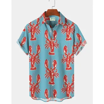 Хавайски плажна риза с омар: мъжки топ Aloha с винтажным шарени десени