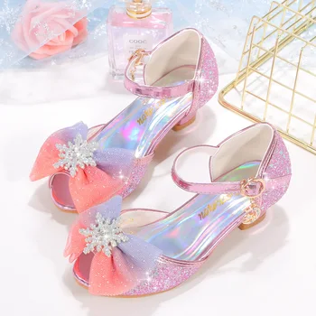Модни сандали за момичета, лятото на 2022, нова корейска версия на популярната обувки Bow Sweet Princess, шик студентски сандали на висок ток за момичета