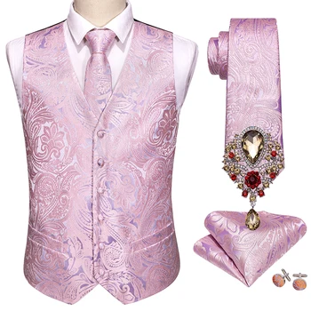 5 бр. Дизайнерски мъжки сватбен костюм, жилетка, розово жаккардовый жаккардовый жилетка от естествена коприна Вратовръзки, брошки за вратовръзка, жилетка, комплект Бари.Ван Младоженеца